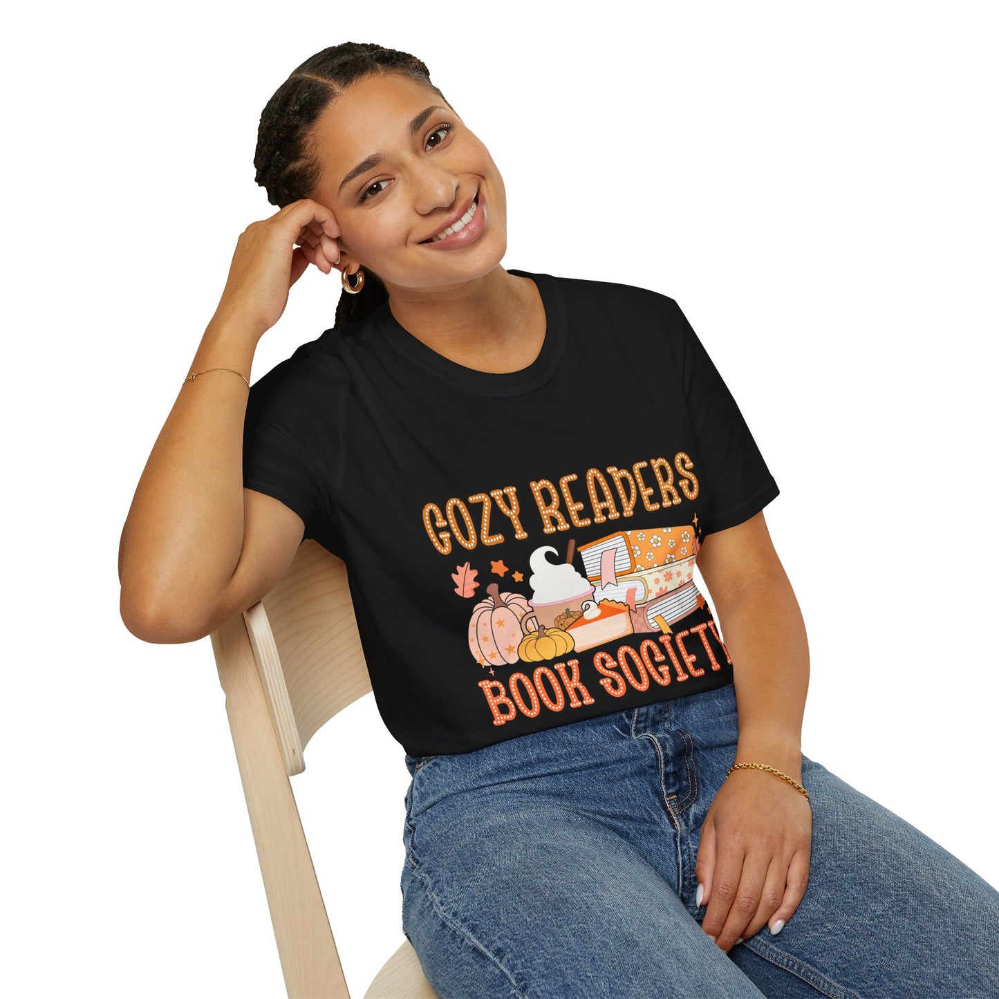 Cozy Readers Book Society T-Shirt, Unisex Softstyle Tee, Fall Reading Shirt, Gift for Book Lovers, Cozy Vibes Apparel