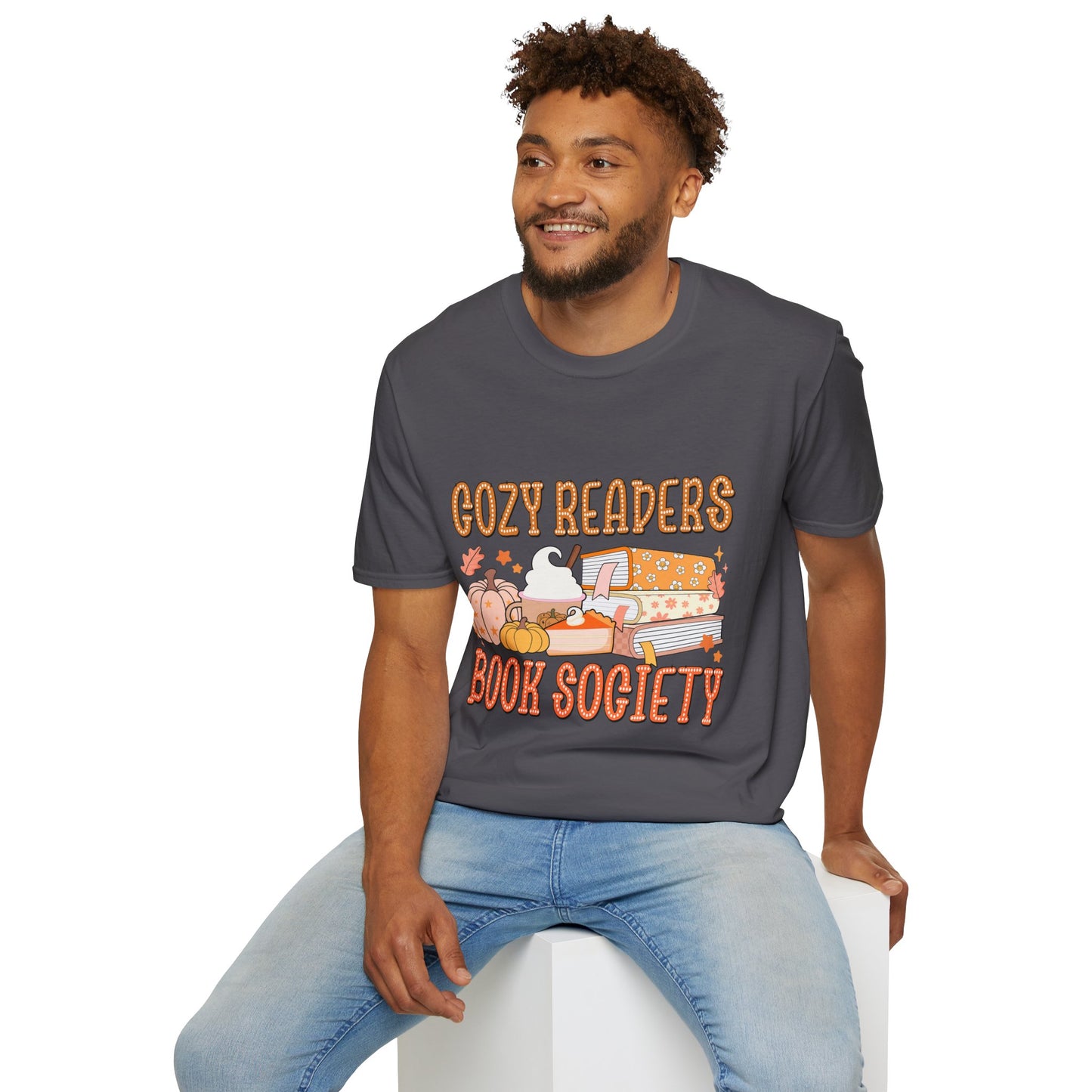 Cozy Readers Book Society T-Shirt, Unisex Softstyle Tee, Fall Reading Shirt, Gift for Book Lovers, Cozy Vibes Apparel