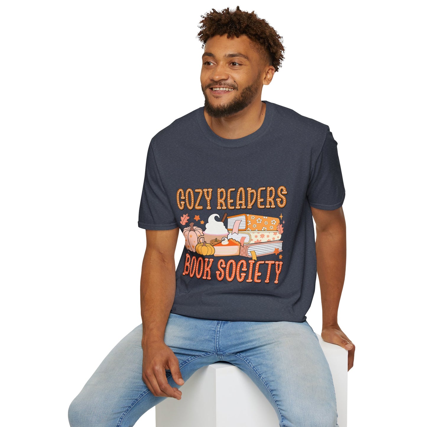 Cozy Readers Book Society T-Shirt, Unisex Softstyle Tee, Fall Reading Shirt, Gift for Book Lovers, Cozy Vibes Apparel