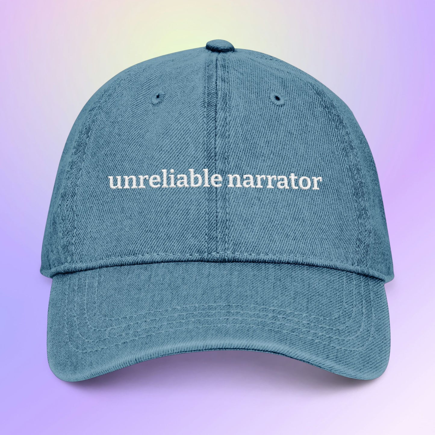 Unreliable Narrator Embroidered Denim Hat — Funny Literary Writer Cap