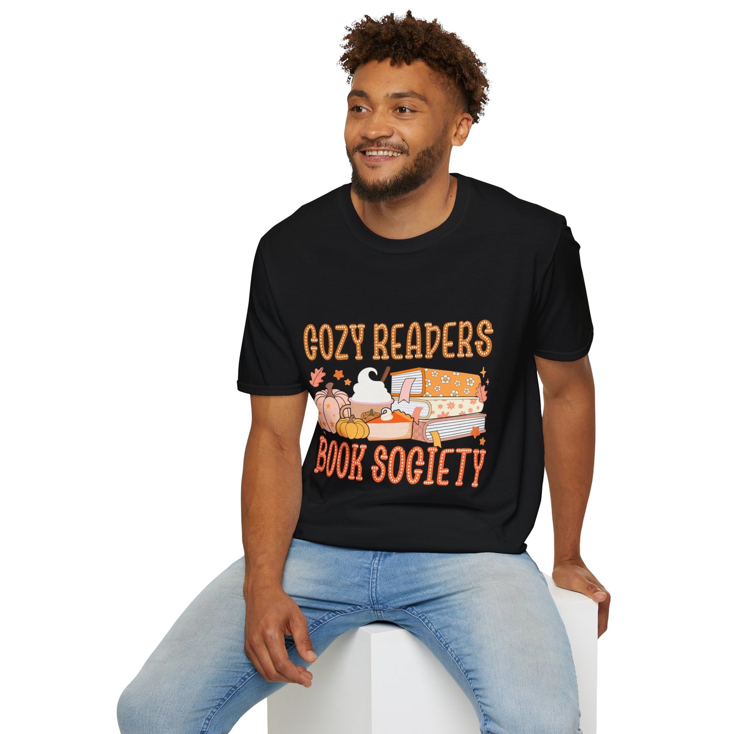 Cozy Readers Book Society T-Shirt, Unisex Softstyle Tee, Fall Reading Shirt, Gift for Book Lovers, Cozy Vibes Apparel