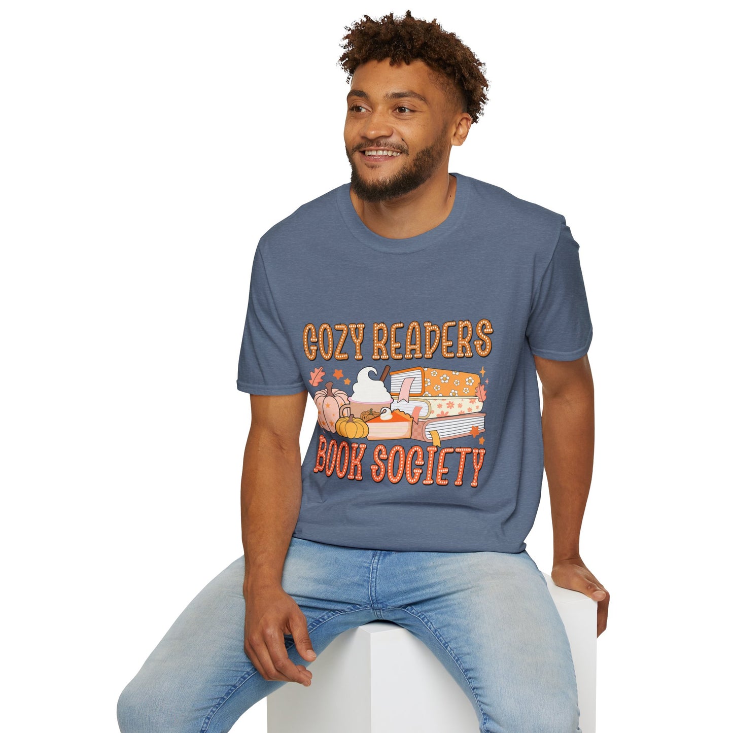 Cozy Readers Book Society T-Shirt, Unisex Softstyle Tee, Fall Reading Shirt, Gift for Book Lovers, Cozy Vibes Apparel