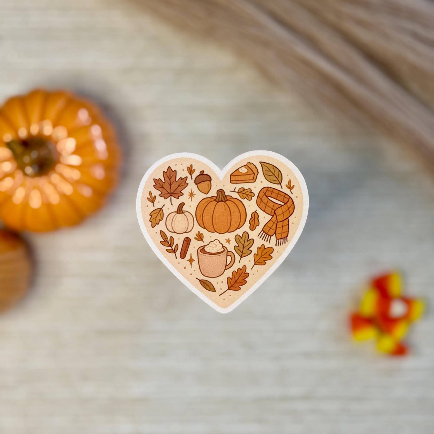 Heart-Shaped Fall & Halloween Waterproof Vinyl Sticker