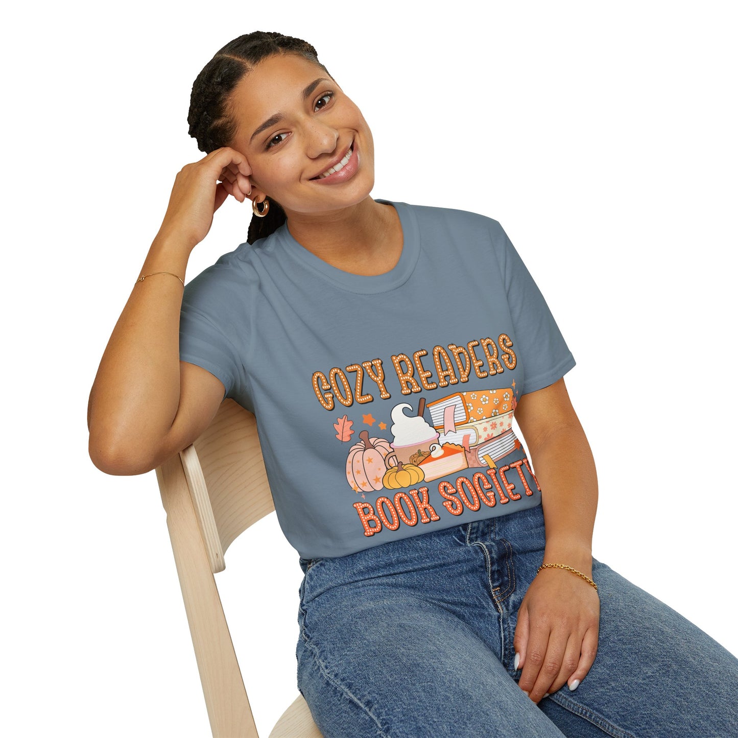 Cozy Readers Book Society T-Shirt, Unisex Softstyle Tee, Fall Reading Shirt, Gift for Book Lovers, Cozy Vibes Apparel