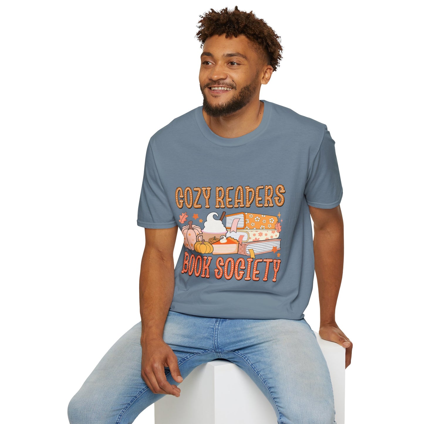 Cozy Readers Book Society T-Shirt, Unisex Softstyle Tee, Fall Reading Shirt, Gift for Book Lovers, Cozy Vibes Apparel