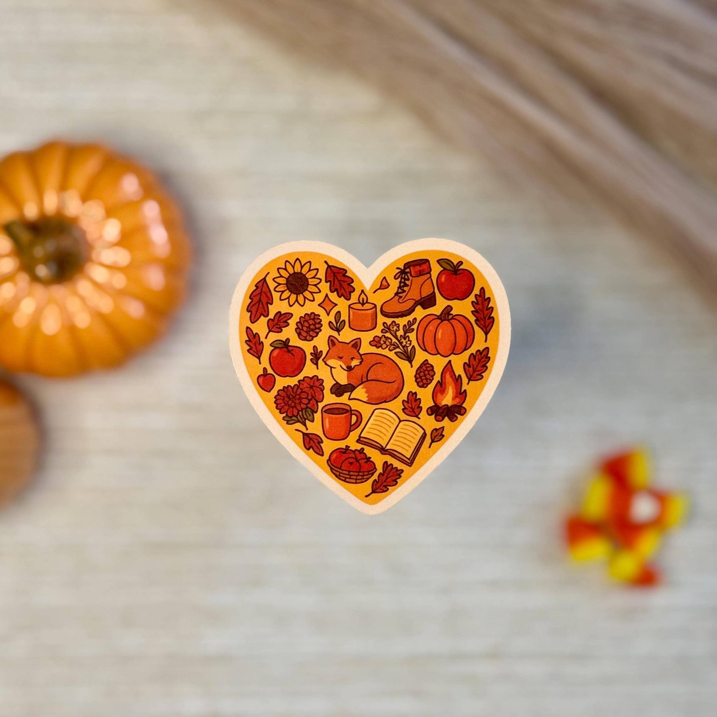 Heart-Shaped Fall & Halloween Waterproof Vinyl Sticker