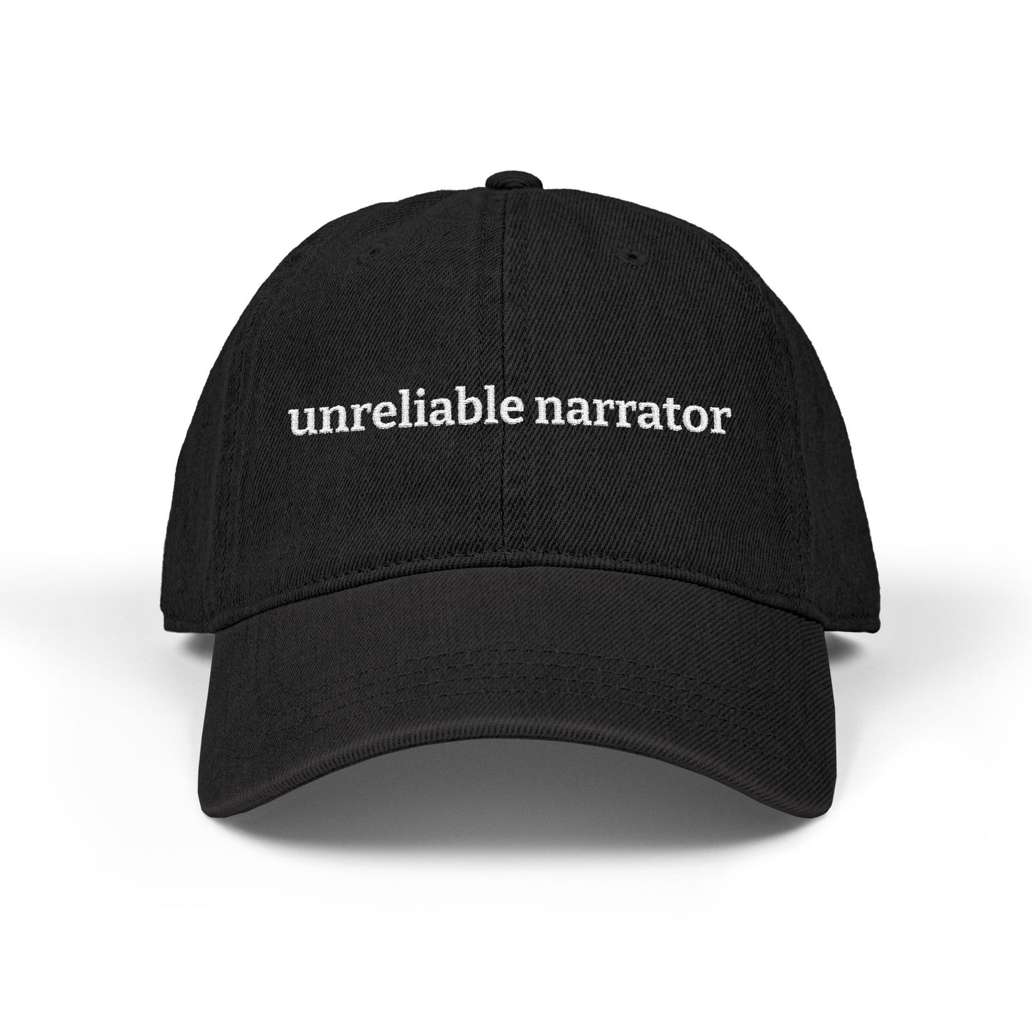 Unreliable Narrator Embroidered Denim Hat — Funny Literary Writer Cap