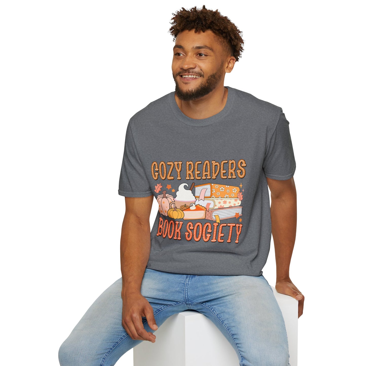 Cozy Readers Book Society T-Shirt, Unisex Softstyle Tee, Fall Reading Shirt, Gift for Book Lovers, Cozy Vibes Apparel