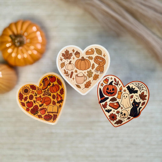 Heart-Shaped Fall & Halloween Waterproof Vinyl Sticker